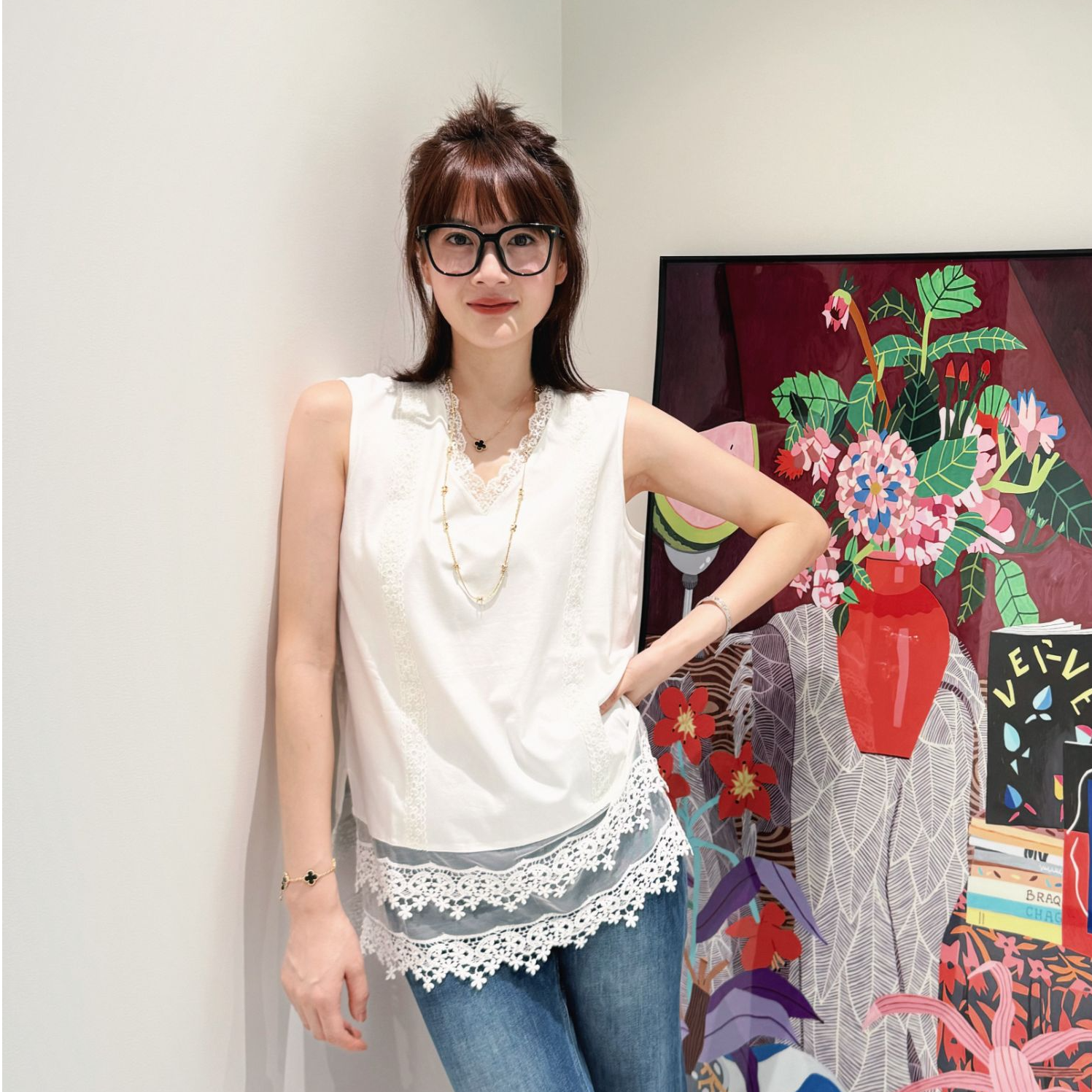 俪妍【LIVELY·YAN】25早秋款背心30108蕾丝无袖宽松夏季百搭显瘦