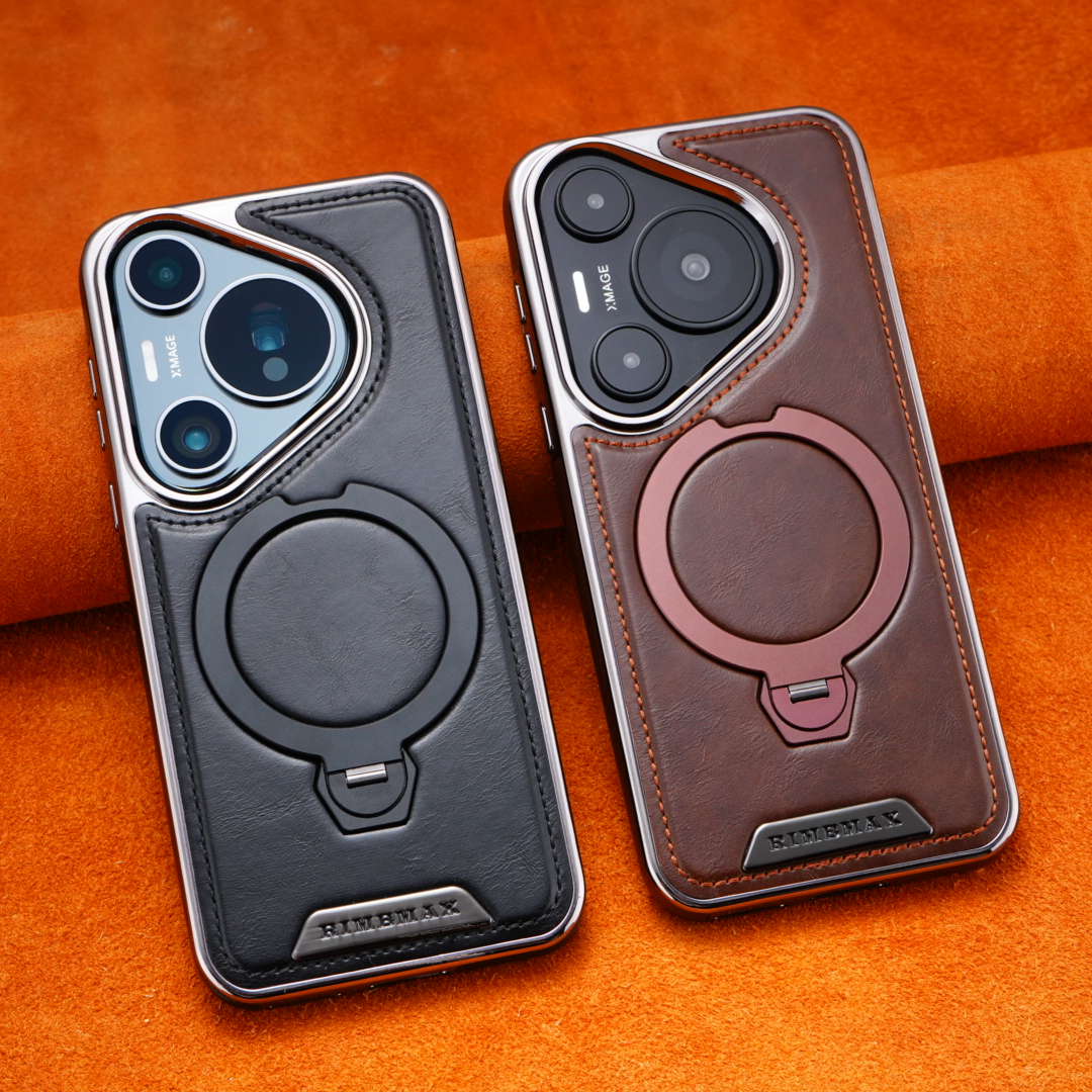 适用于华为Pura80Pro+高级感旋转支架磁吸手机壳高档皮质P60防摔