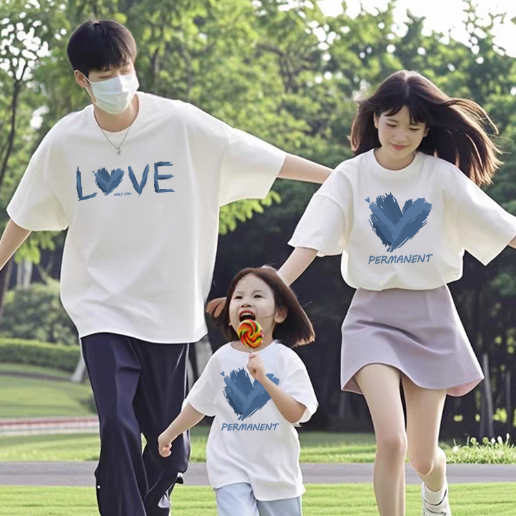 夏季2025新款一家三口四口亲子装短袖T恤不一样的高级设计感半袖