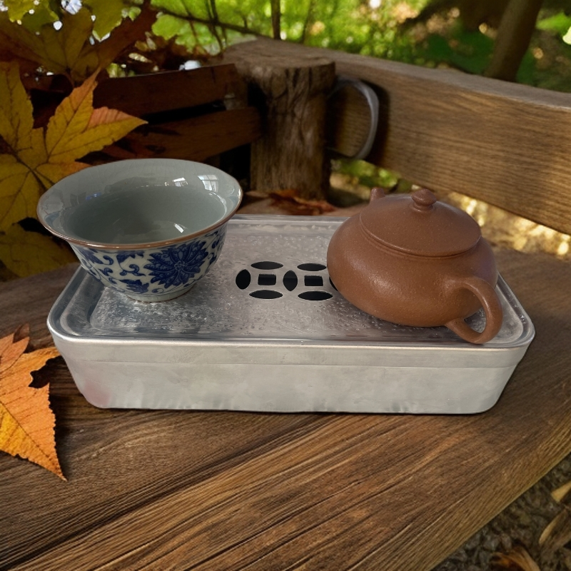 手工雕刻铝壶承中式茶盘非遗工艺简约茶具干泡台