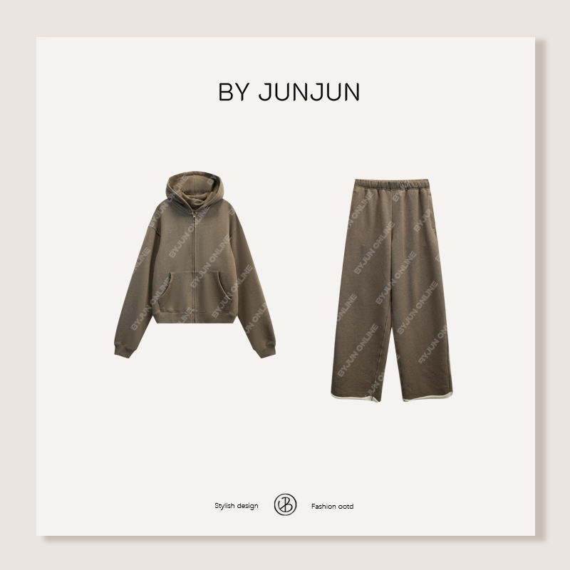 ByJunjun摩卡可可 连帽卫衣套装韩版冬季保暖加绒外套