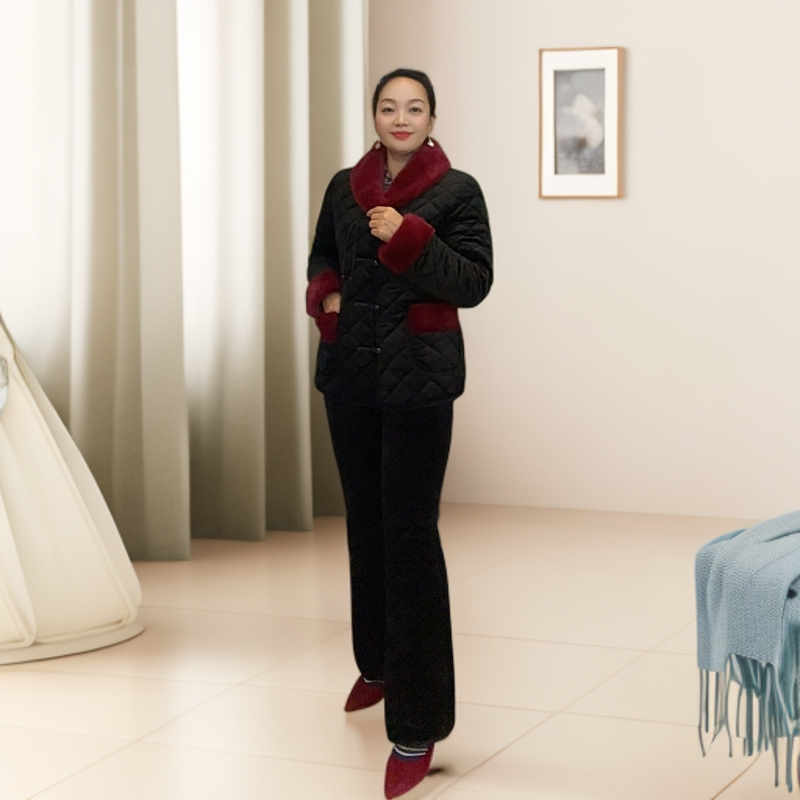 新款冬季棉衣加厚妈妈中老年加绒保暖棉袄套装棉裤两件套 修身型