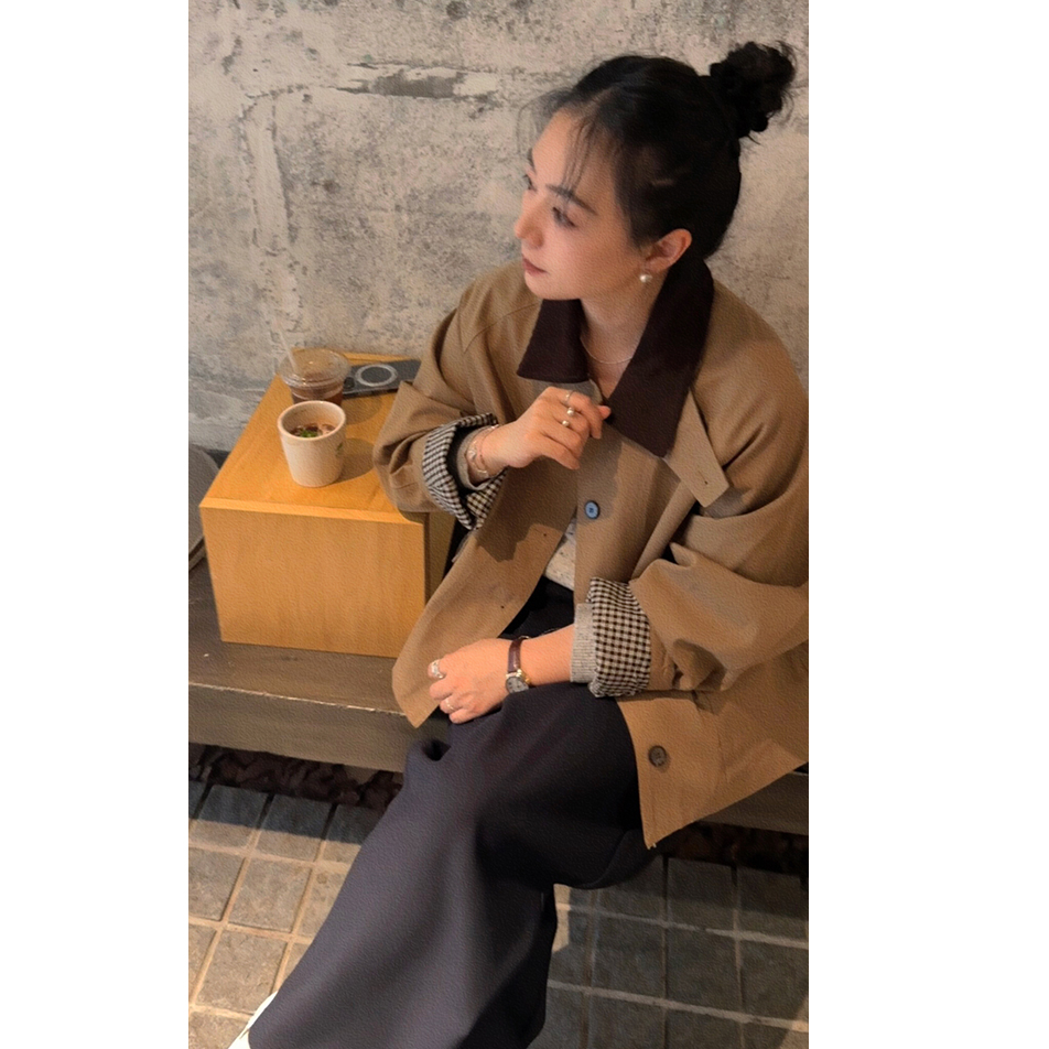 Benview【小个子】 经典英伦风撞色灯芯绒领风衣外套小众设计感