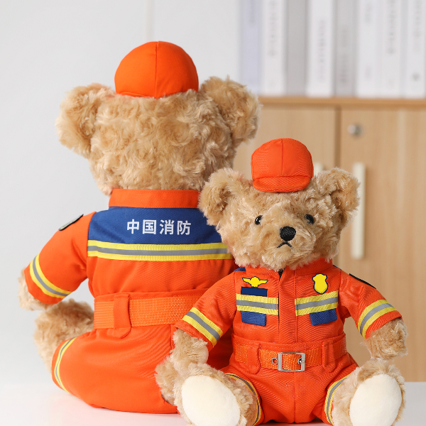 蜀黍家【现货正版】消防小熊公仔可爱毛绒玩具送蓝朋友生日礼物小熊