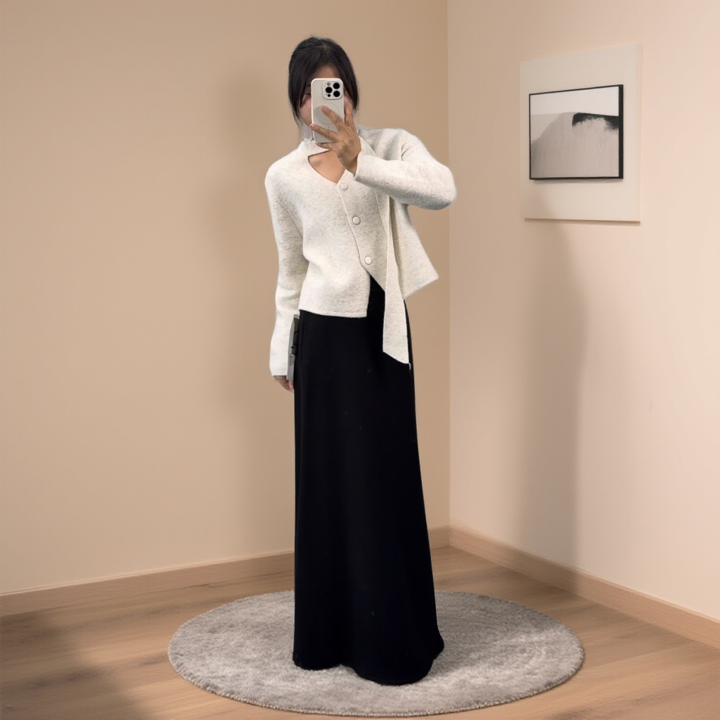 显瘦厚款羊毛衫时尚百搭秋冬赫本风内搭小香风针织打底黑色中长款