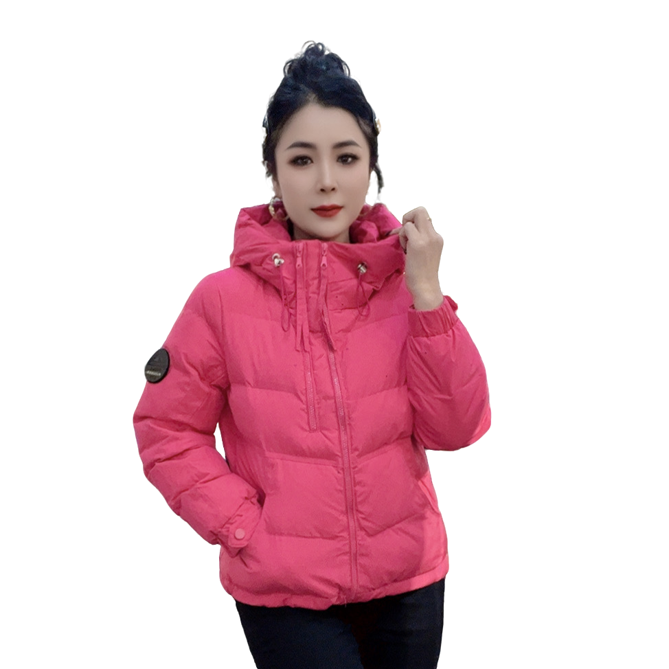 莉丽佳989款女装长袖连帽双拉链彩色棉服外套时尚洋气休闲百搭版0