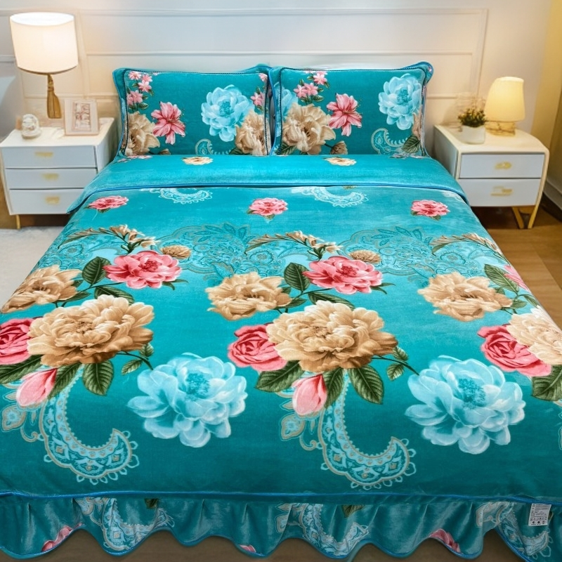 【新品】加厚加密8-9斤牛奶绒床裙四件套双面绒被罩加绒单人三件套