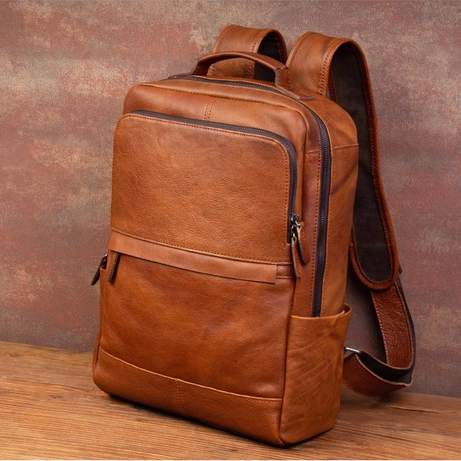 慢时光纯手工擦色植鞣皮双肩包大容量旅行真皮背包头层牛皮电脑包