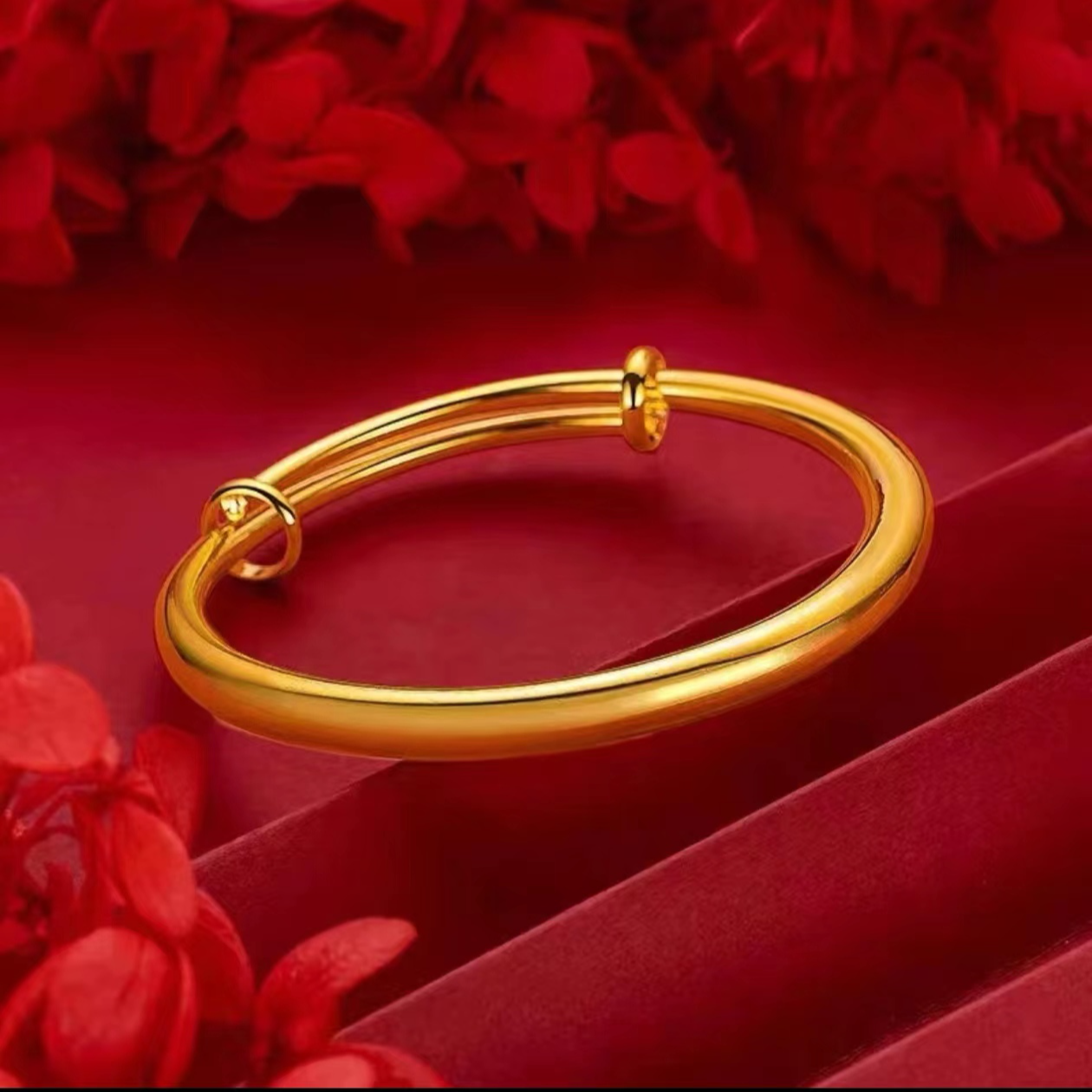 铜合金手镯 Z不掉色加重光面推拉女款时尚仿真素圈古法经典推拉款