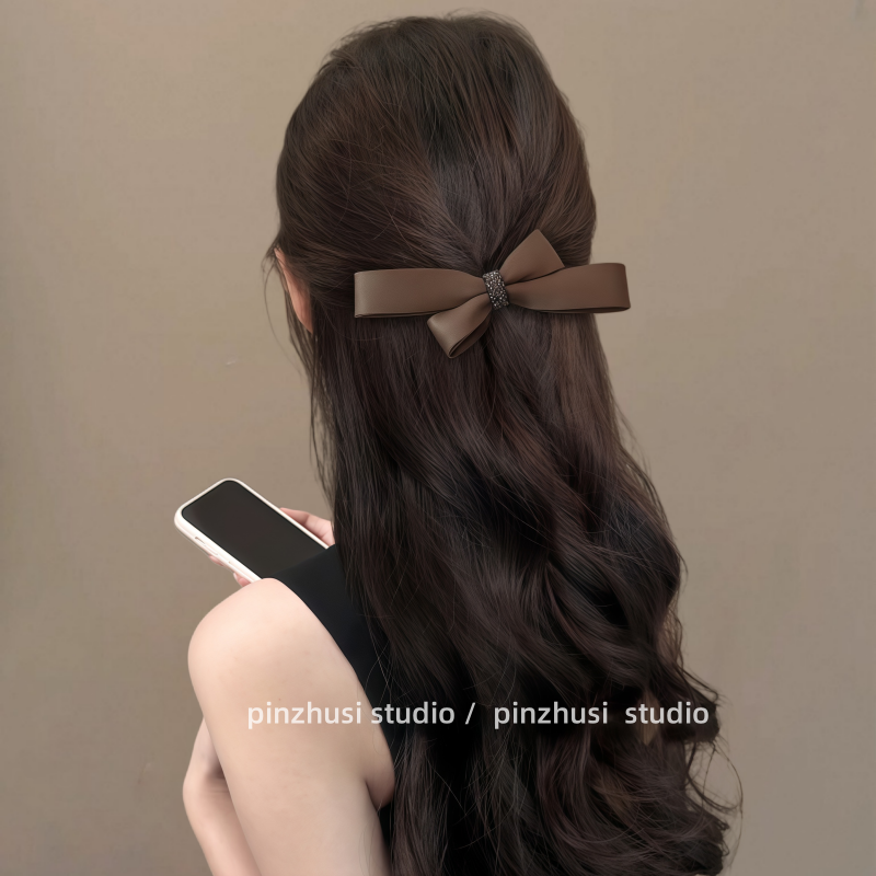 蝴蝶结水钻后脑勺马尾发夹女半扎发卡子弹簧夹顶夹一字发抓夹头饰