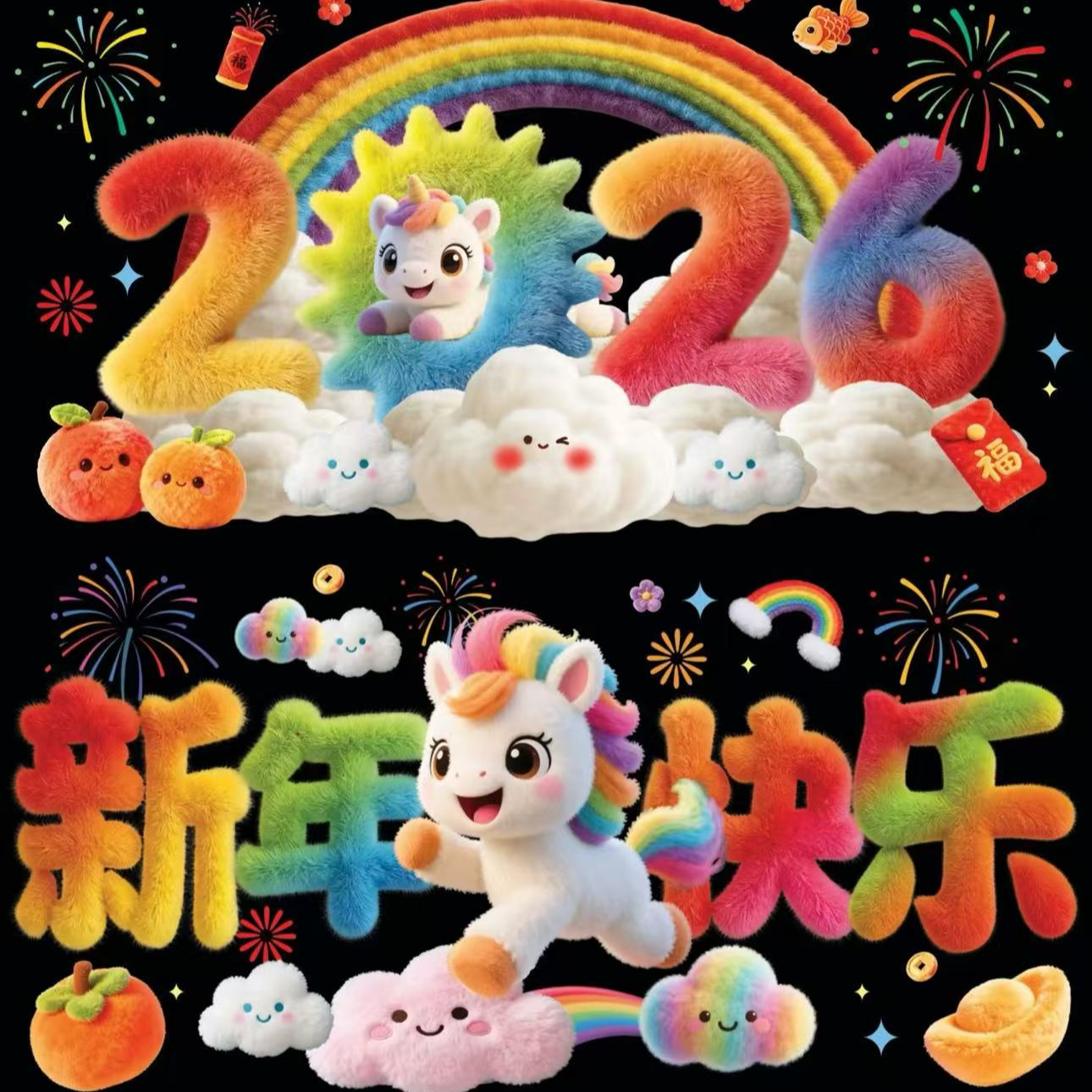 【平面窗花】2026马年玻璃贴静电窗花（喷一些水-刮平-贴的更牢固）