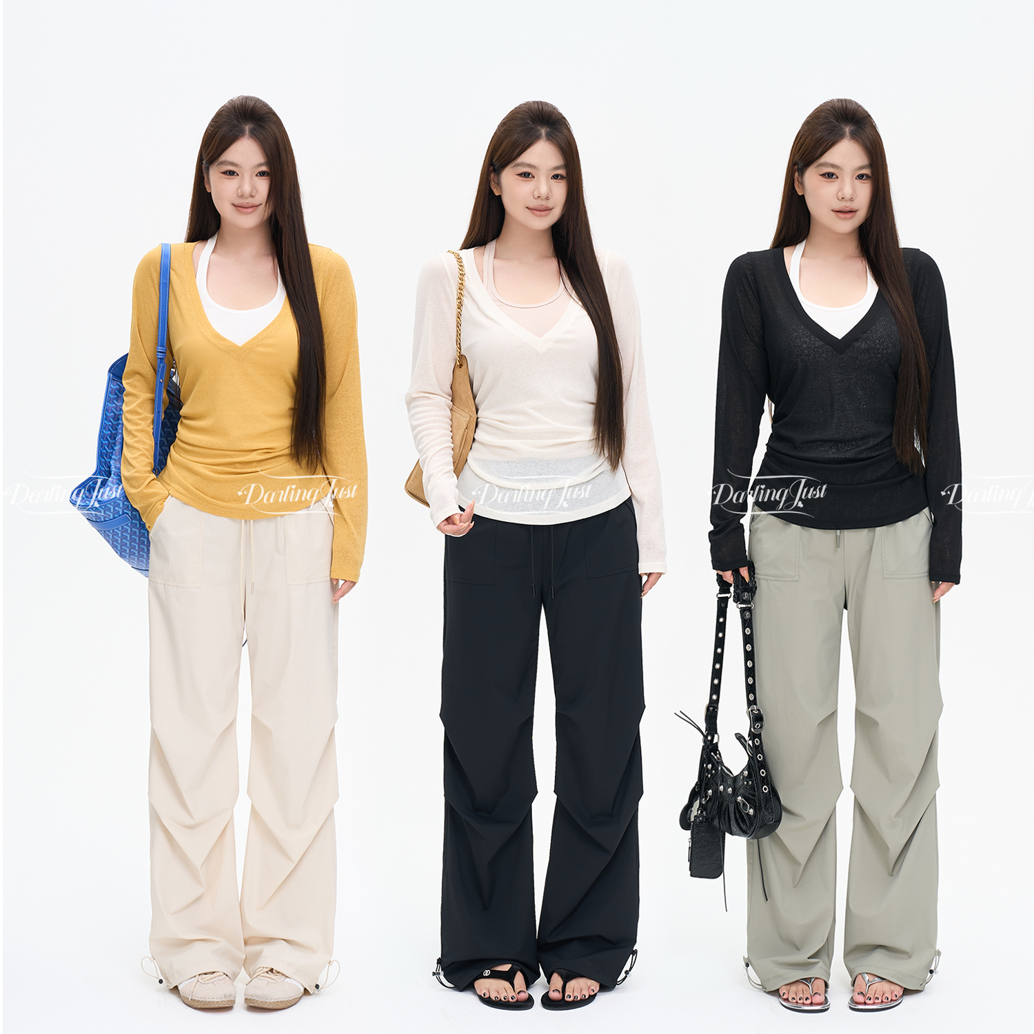 DarlingJust小野墩墩[窄版呼吸裤]显瘦工装裤女高腰宽松休闲速干