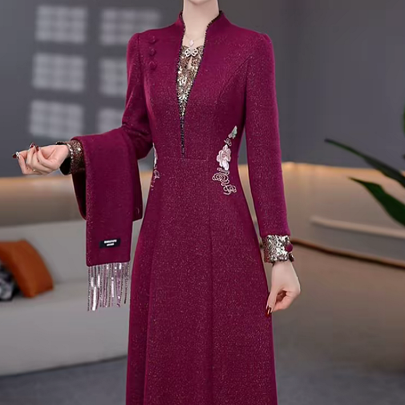 B399【连衣裙】2025秋季新款时尚高贵优雅气质修身显瘦减龄连衣裙