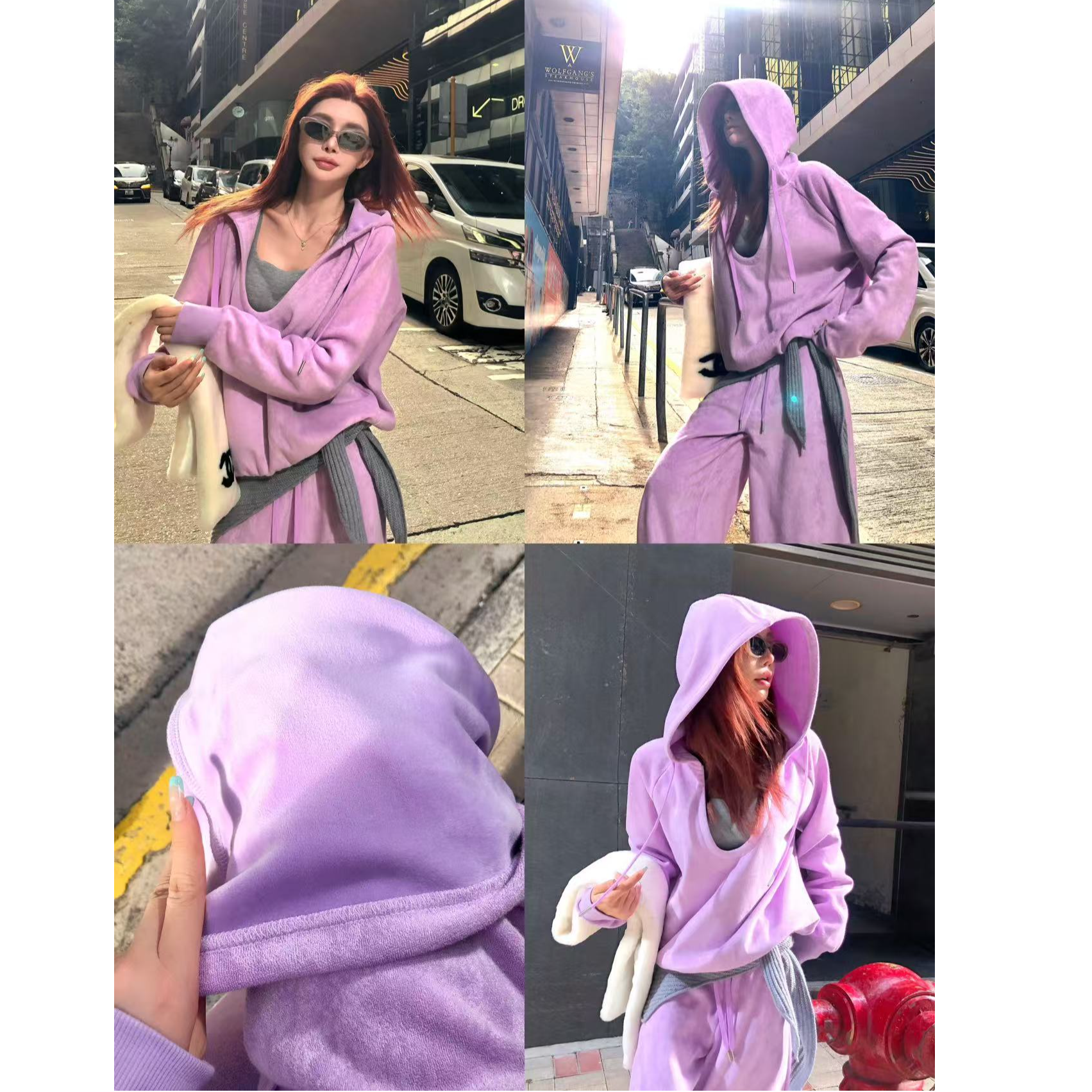 婉君【奶香小紫】加银狐绒 慵懒高级抽绳连帽宽松卫衣LWJ25D4TZ3572