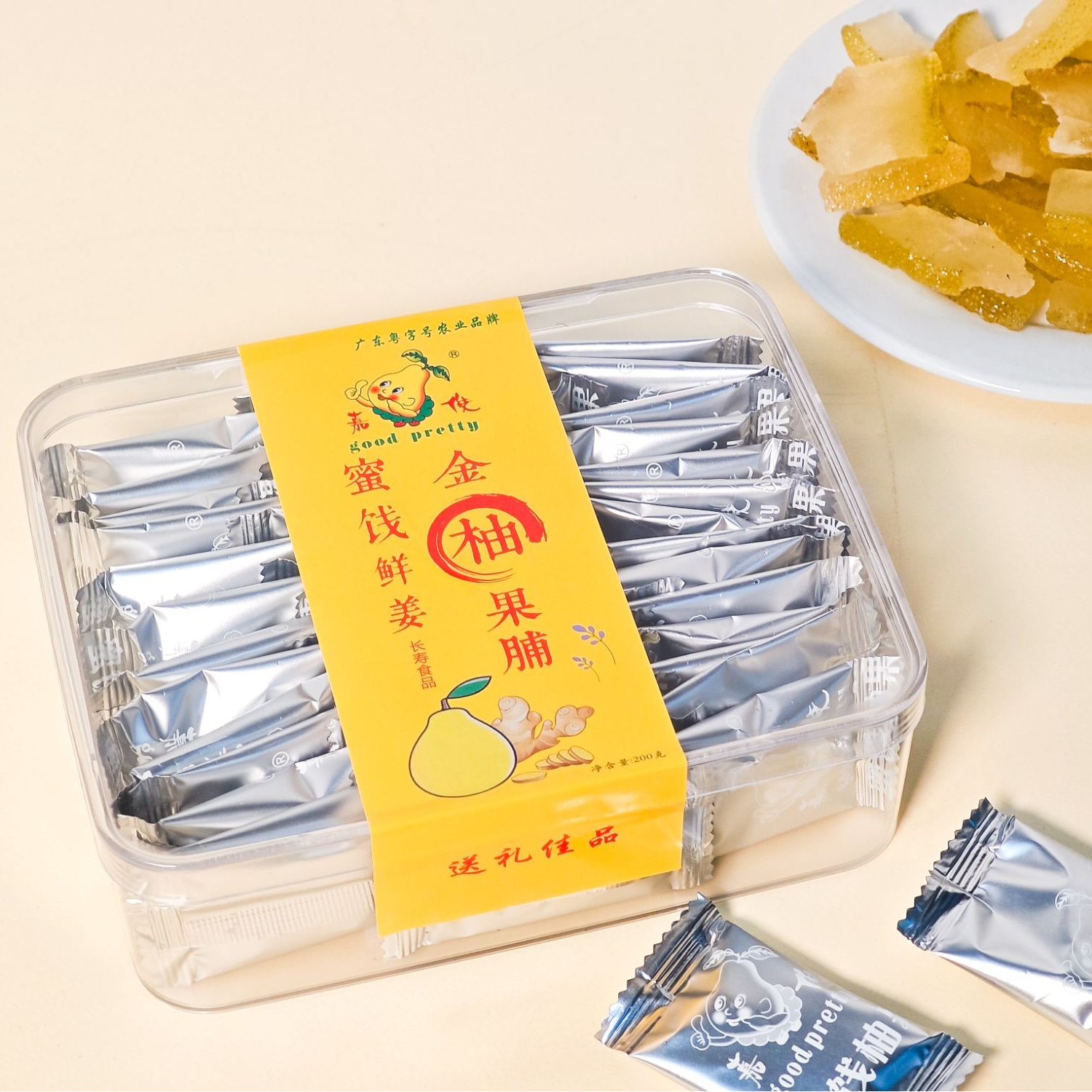 蜜饯鲜姜柚皮糖  沙田柚 健康果脯干 天然无添加蜜饯零食独立包装