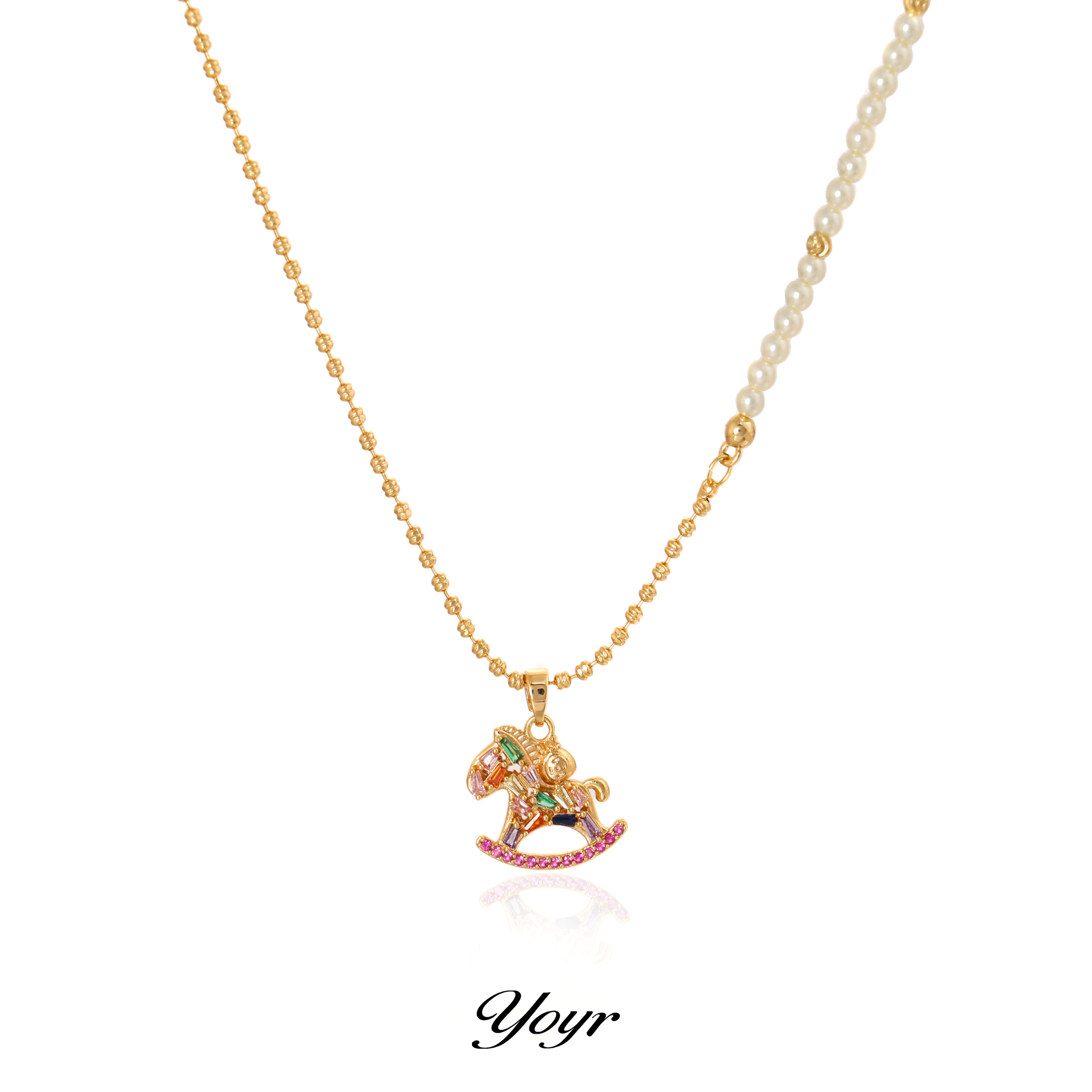 YOYR 黄铜项链 七彩锆钻小马项链高级感时尚2025新款拼接项链