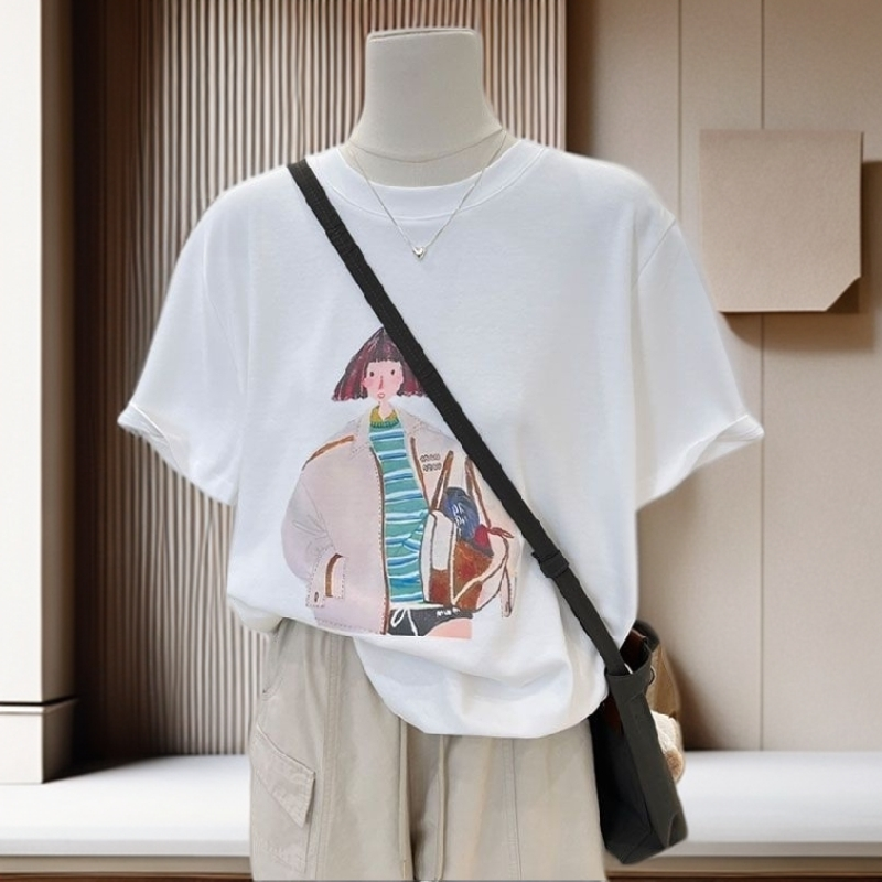 【雅岚女装】时尚洋气显瘦纯棉短袖T恤休闲款时尚洋气减龄印花