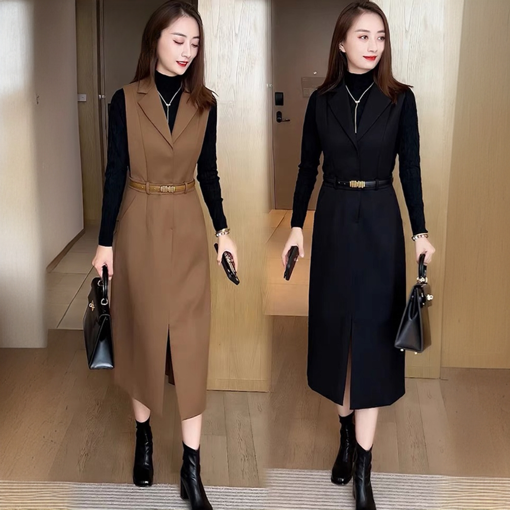 超火过膝马甲背心连衣裙子秋装女款2025新款轻奢高级感两件套装裙