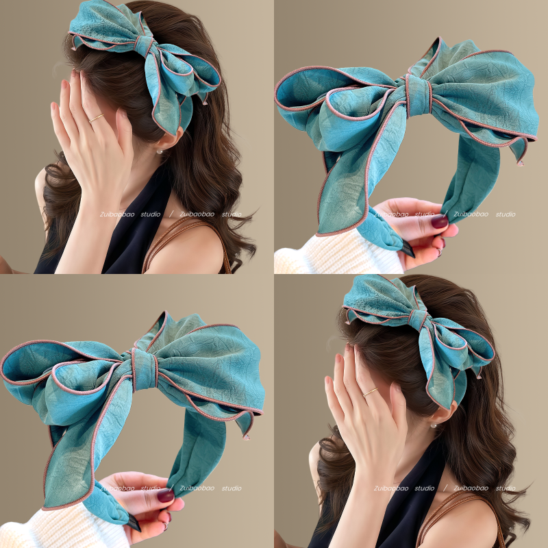 烟雨染青~韩国多层大蝴蝶结发箍女2025新款设计感ins头箍旅行发卡