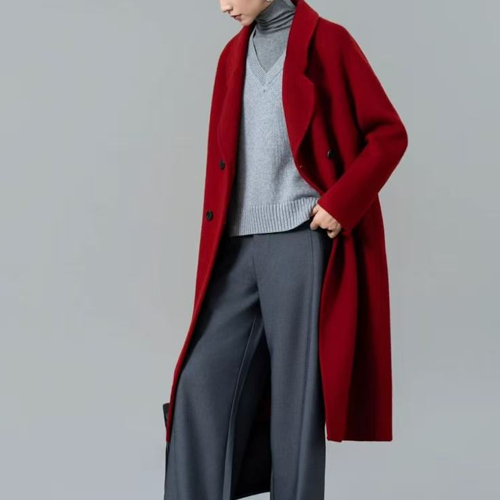 【现货】纯手工缝制双面羊毛外套升级伊家同款时尚长款保暖大衣冬