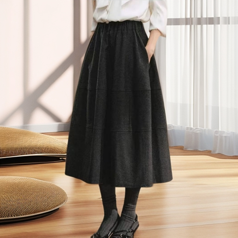 秋冬新款高品质羊毛呢花苞裙女法式赫本风藏肉显瘦松紧腰半身裙