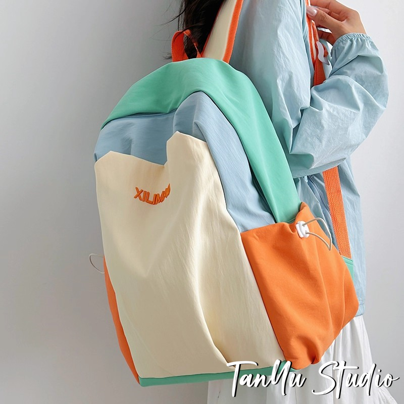 探屿初中生书包女韩版简约百搭大容量双肩包高中大学生上课背包男