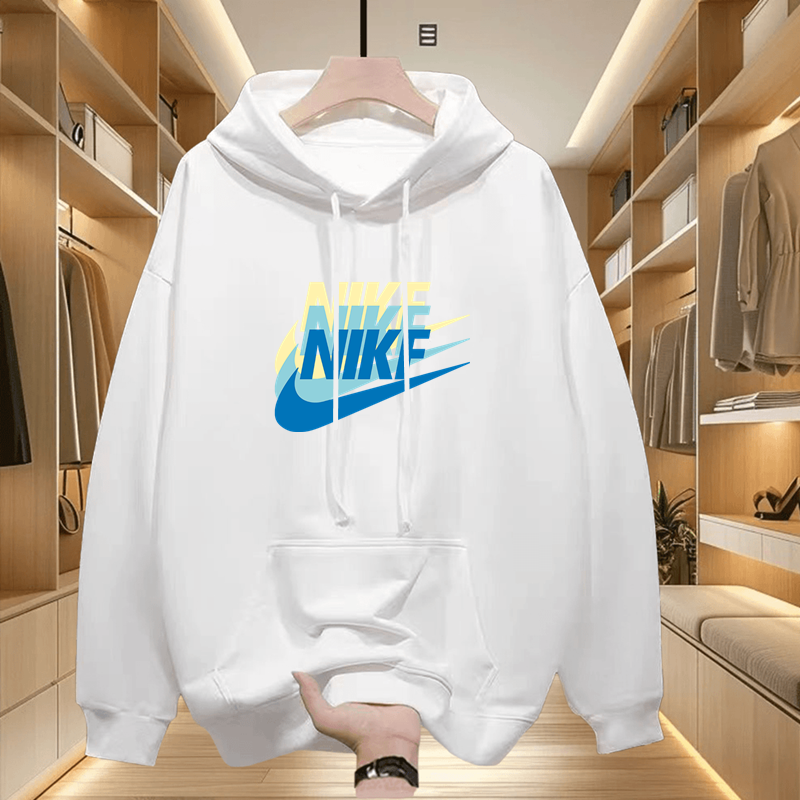 NK休闲连帽卫衣男士秋冬季新款时尚百搭上衣潮牌加绒套头打底衫男