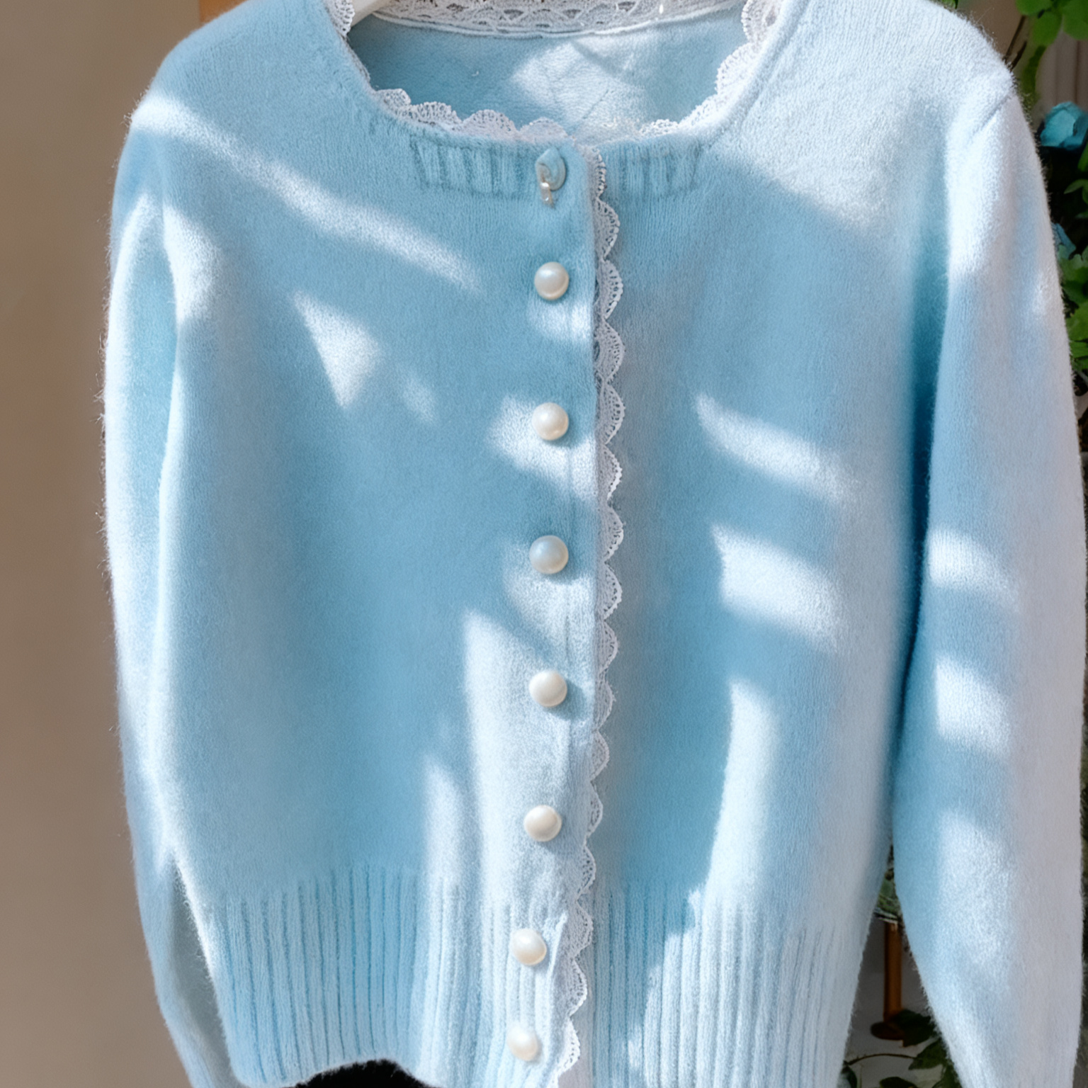 2025春季新款洋气开衫外套上衣韩版甜美软糯蕾丝花边针织衫