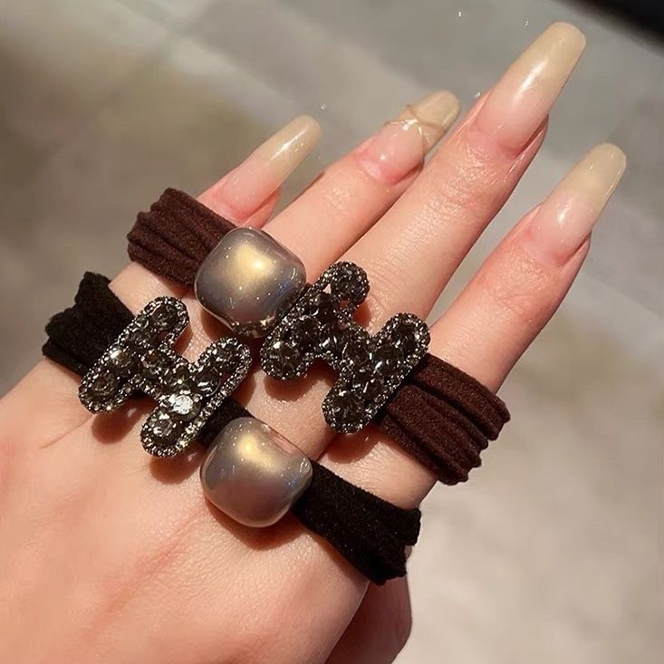 韩版新款高J感字母水钻发绳女气质高弹力扎马尾发圈丸子头饰皮筋