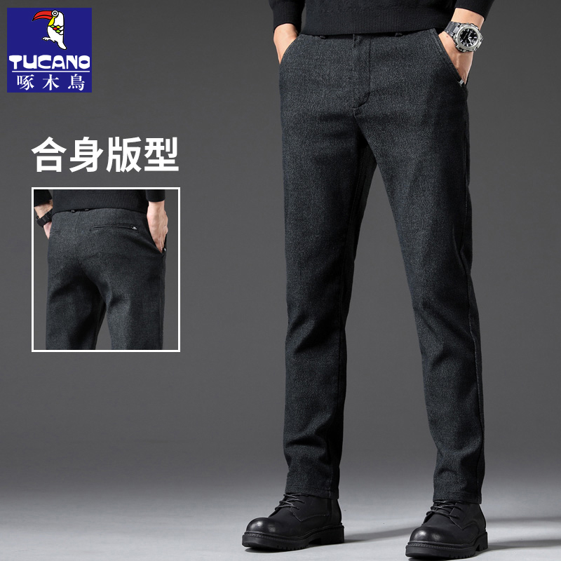 啄木鸟秋冬款男士商务裤子男款爸爸弹力直筒裤爆款2025新款休闲裤