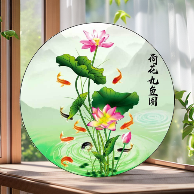 【荷花静秽】墙贴荷花鲤鱼图厨房小卫生间用九鱼聚财图水火既济