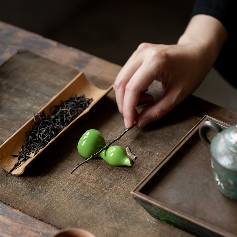 百垚纯手工陶瓷葫芦搁置笔架茶夹茶勺置物架中式茶具茶道茶桌摆件