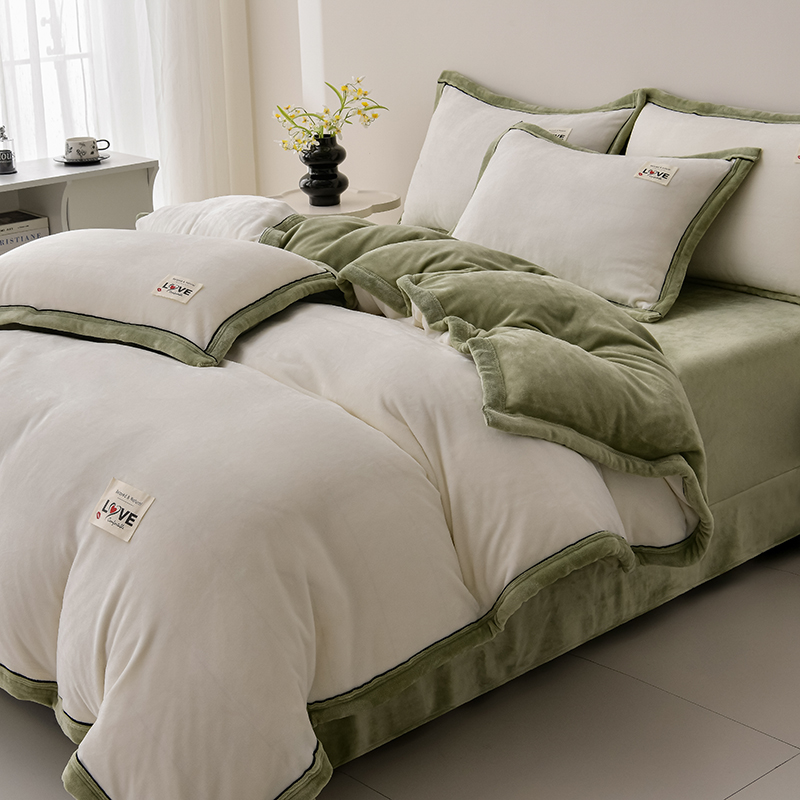 冬季纯色牛奶绒床上四件套A类保暖防静电加绒双面绒被罩新款