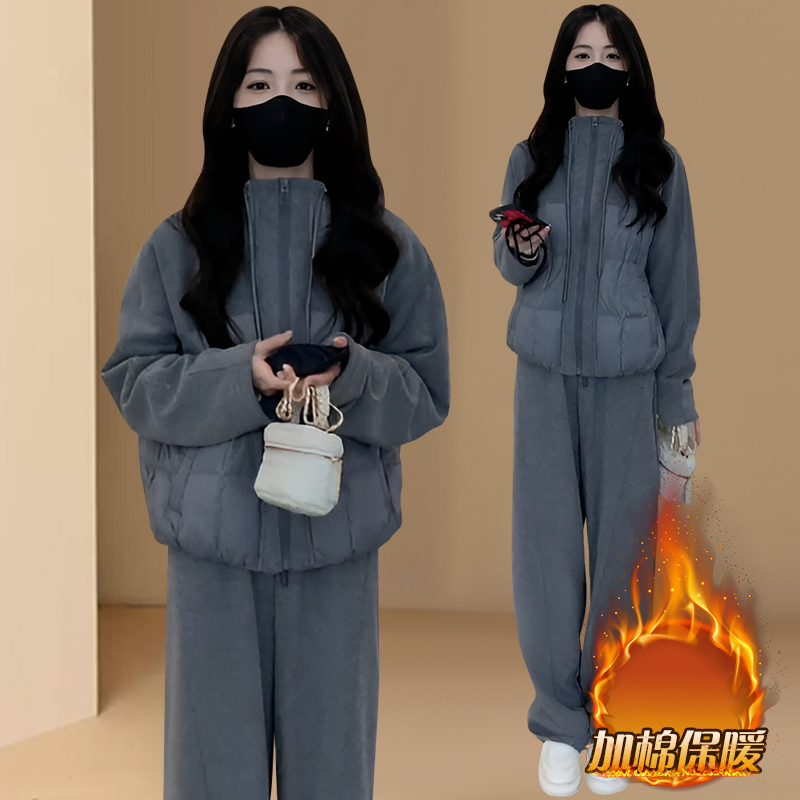 独特绝美时尚套装2025冬季新款时尚加绒卫衣外套长裤保暖两件套女