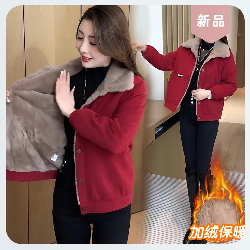 冬季2025今年新款时尚短款保暖外套女士小个子加绒加厚妈妈装上衣