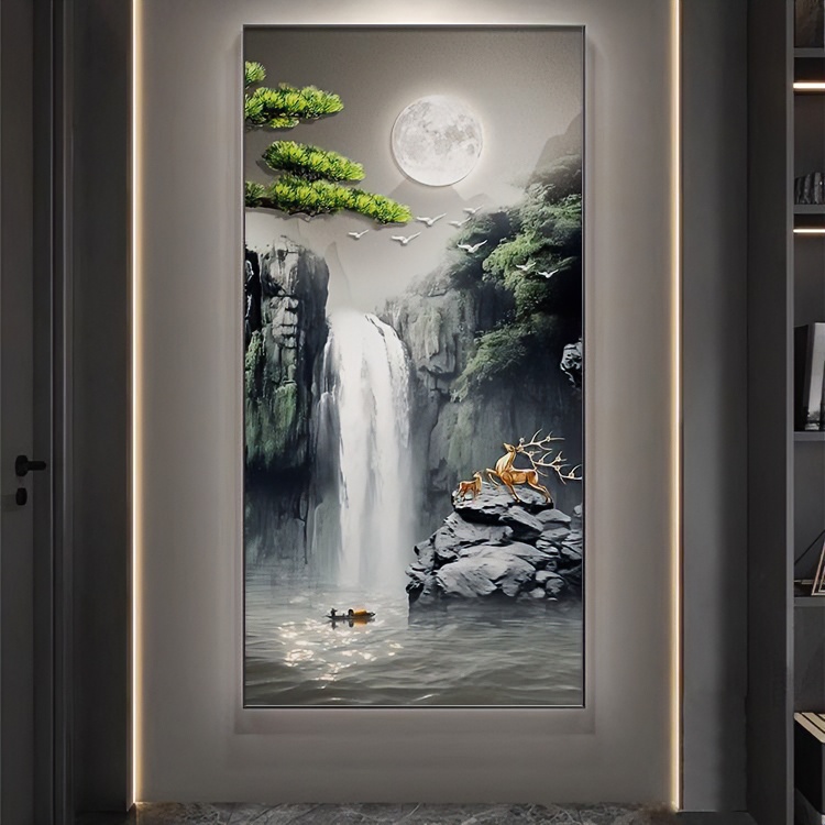腾景空间【高山流水迎客松】走廊过道入户现代轻奢玄关画挂画晶瓷画