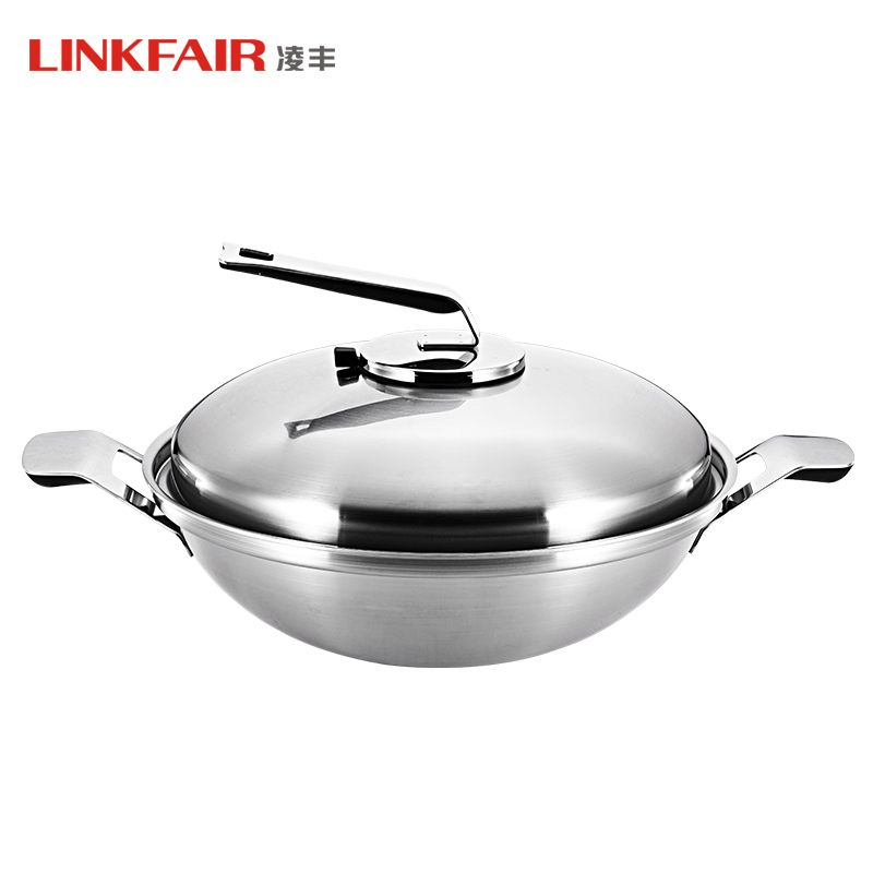 LINKFAIR/凌丰雷萨系列不锈钢双耳炒锅防刮花排锁气36cm厨房
