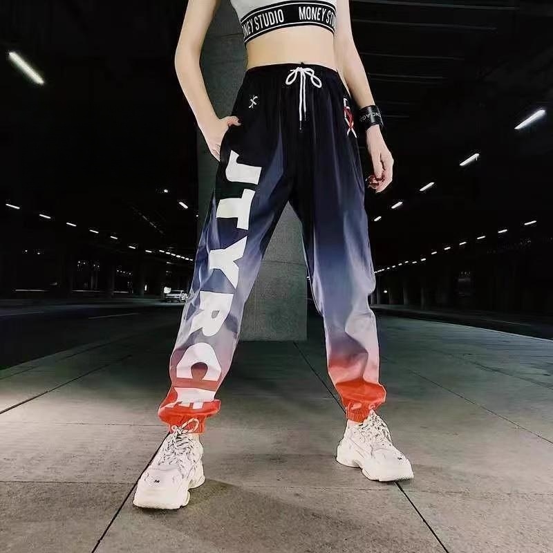 潮流薄款裤子男女宽松潮牌ins九分裤韩版尚休闲裤印花男款运动裤