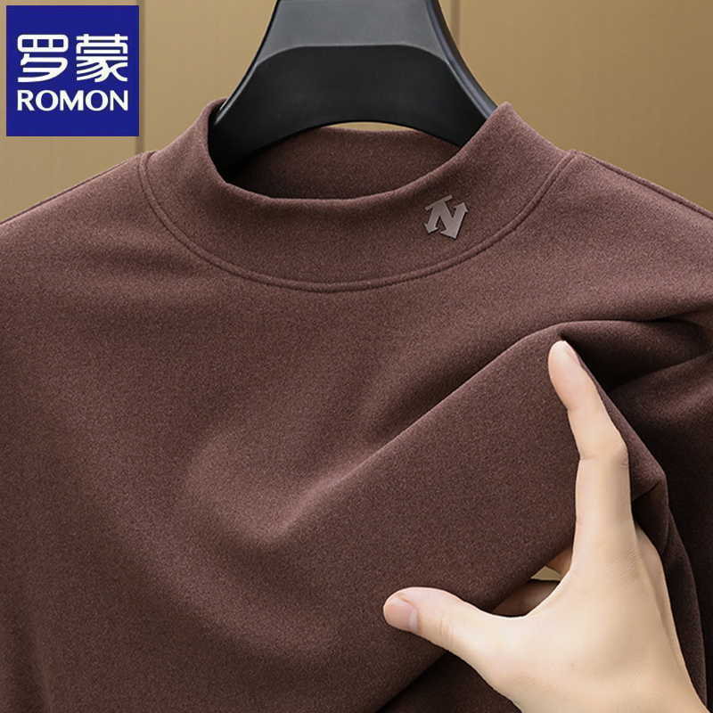 罗蒙2024秋冬季石墨烯男士半高领德绒长袖卫衣时尚保暖内搭打底衫