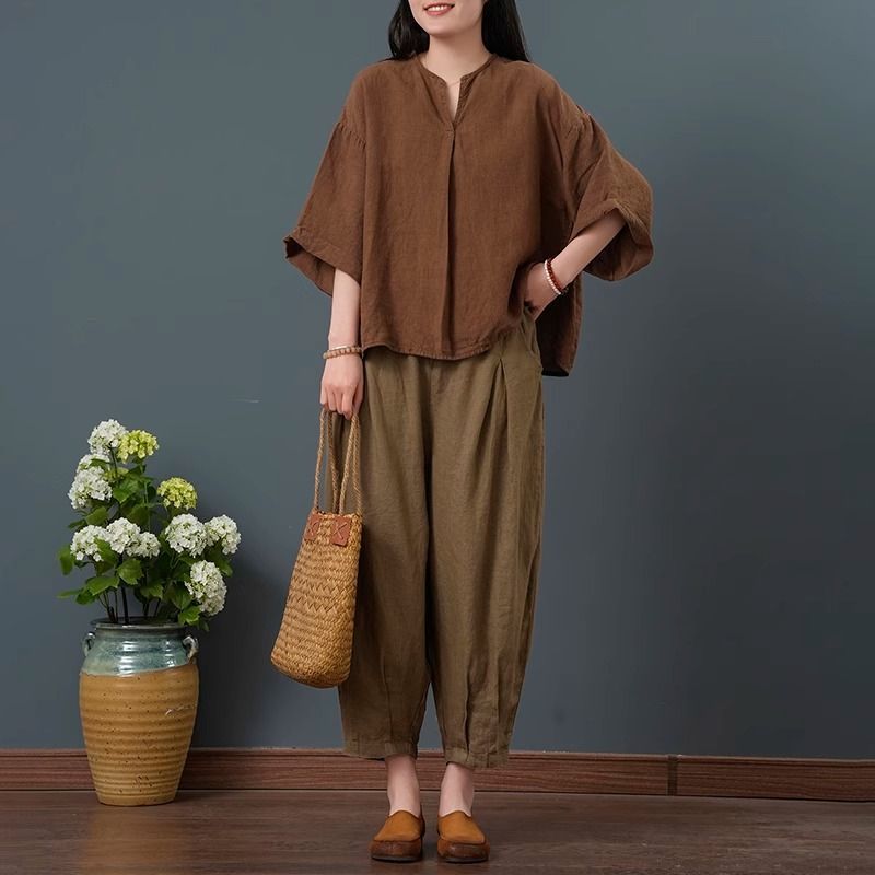 200斤高档大码棉麻套装2025新款夏装妈妈两件套女士民族风女装