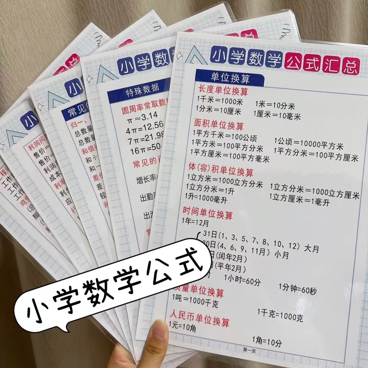 小学数学万能公式卡片大全1——6年级知识点总结思维训练教学教具