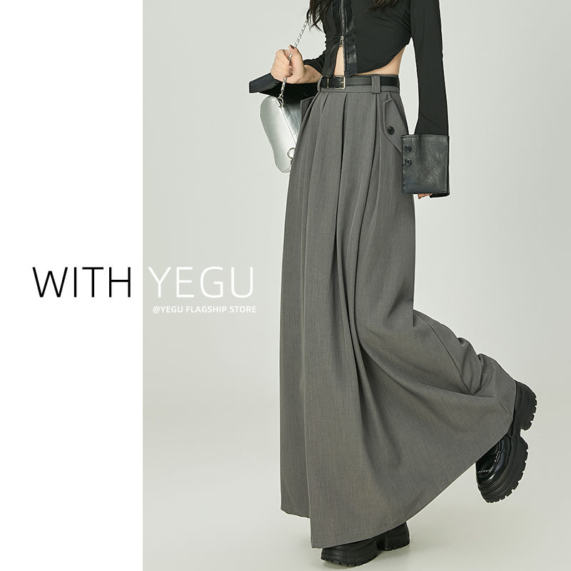 工装裙女半身裙春秋2025新款美式设计感百褶中长裙西装A字伞裙子