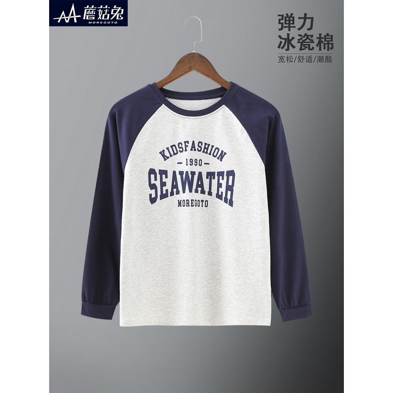 胖男童长袖T恤春秋薄款2023新款加肥加大青少年男孩秋装圆领上衣