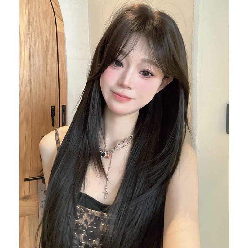 【简单爱】假发女款黑长直清新减龄八字刘海自然仿真人发丝全头套式