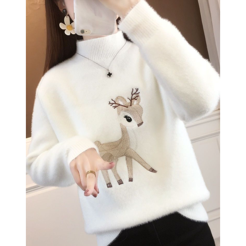 2025秋冬水貂绒加密加厚宽松学生初中高中女时尚百搭毛衣套头短款