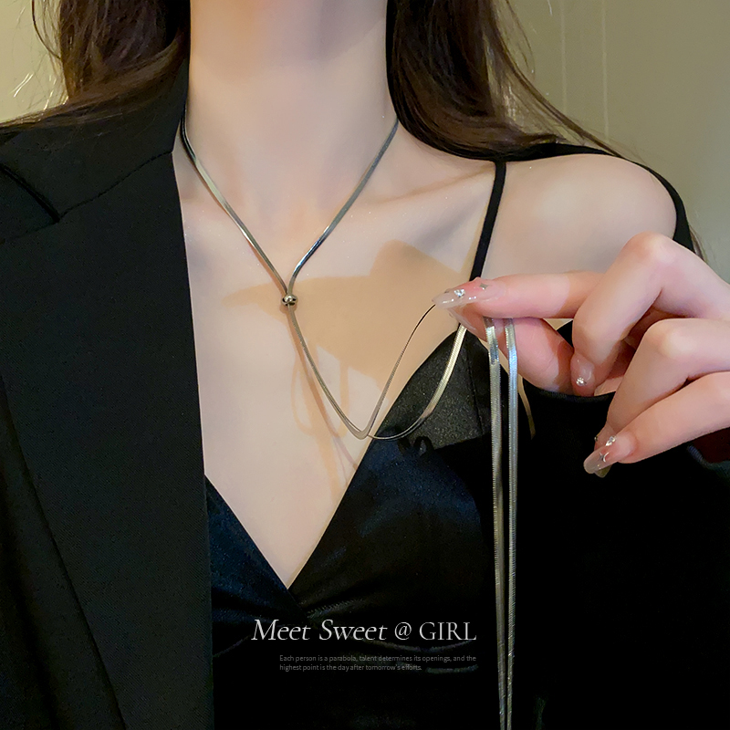 钛钢项链 高级感毛衣链夸张长款女蛇骨链项链轻奢小众颈链配饰515