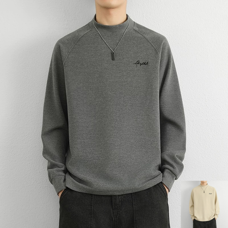 德绒打底衫男秋冬季加绒内搭保暖衣服双面绒男长袖卫衣半高领秋衣