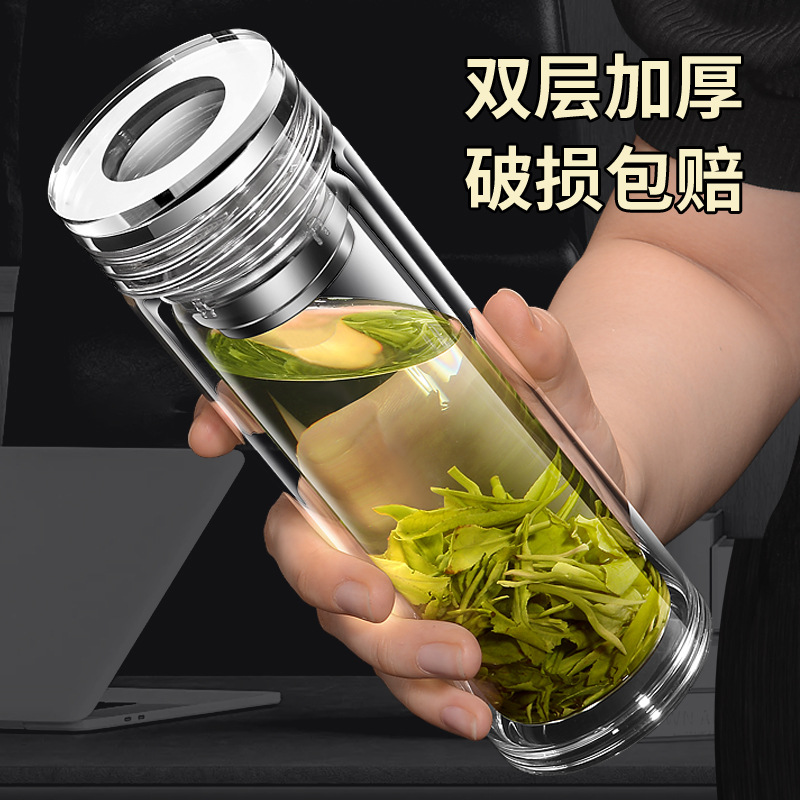 双层高硼硅玻璃杯车载家用水杯茶杯耐高温高档男士女士透明水杯