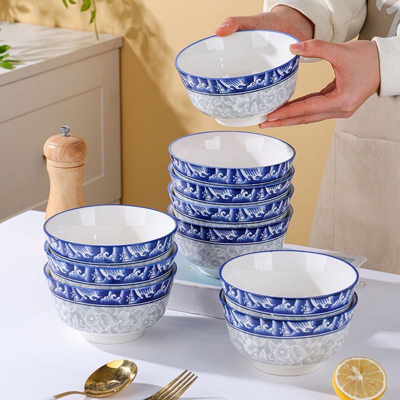 2025新款中式青花米饭碗套装 家用陶瓷复古风高颜值吃饭碗沙拉碗