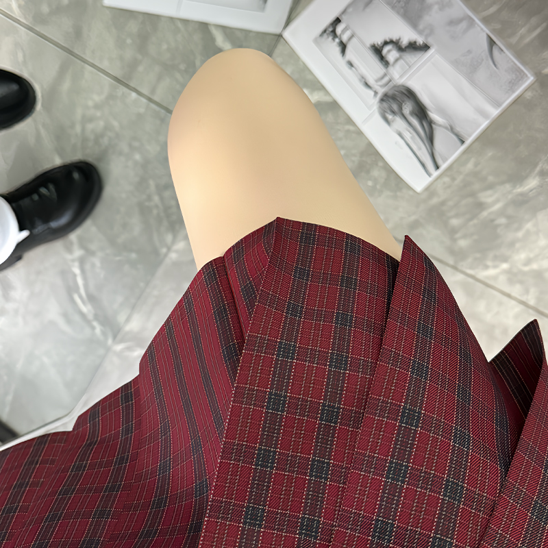 川町香原创jk【绛冬】格裙学院风正版女红色小格子校供短裙百褶裙